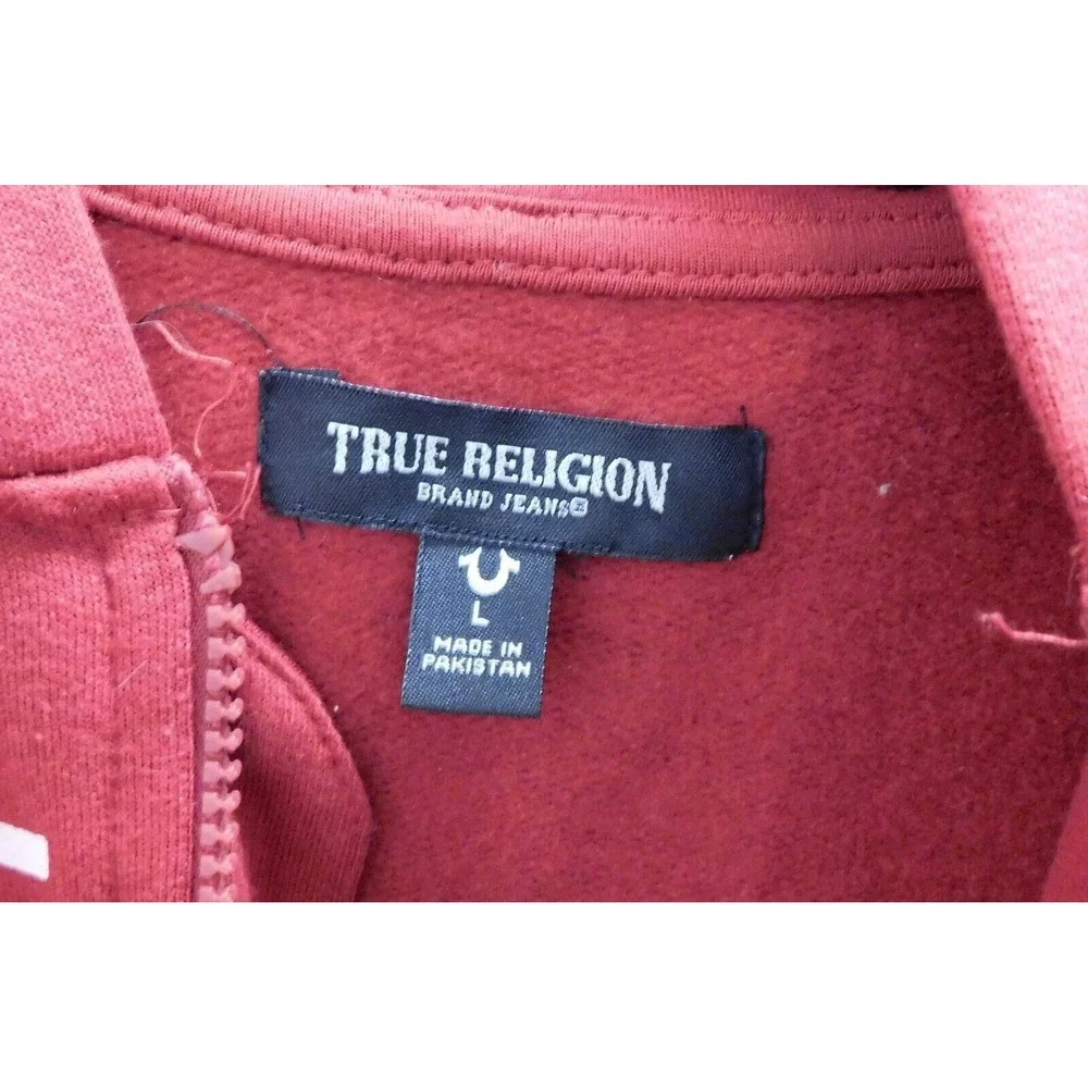 True Religion Men's Large Logo Full Zip-Up Hoodie Sweatshirt‎ Red Dahlia